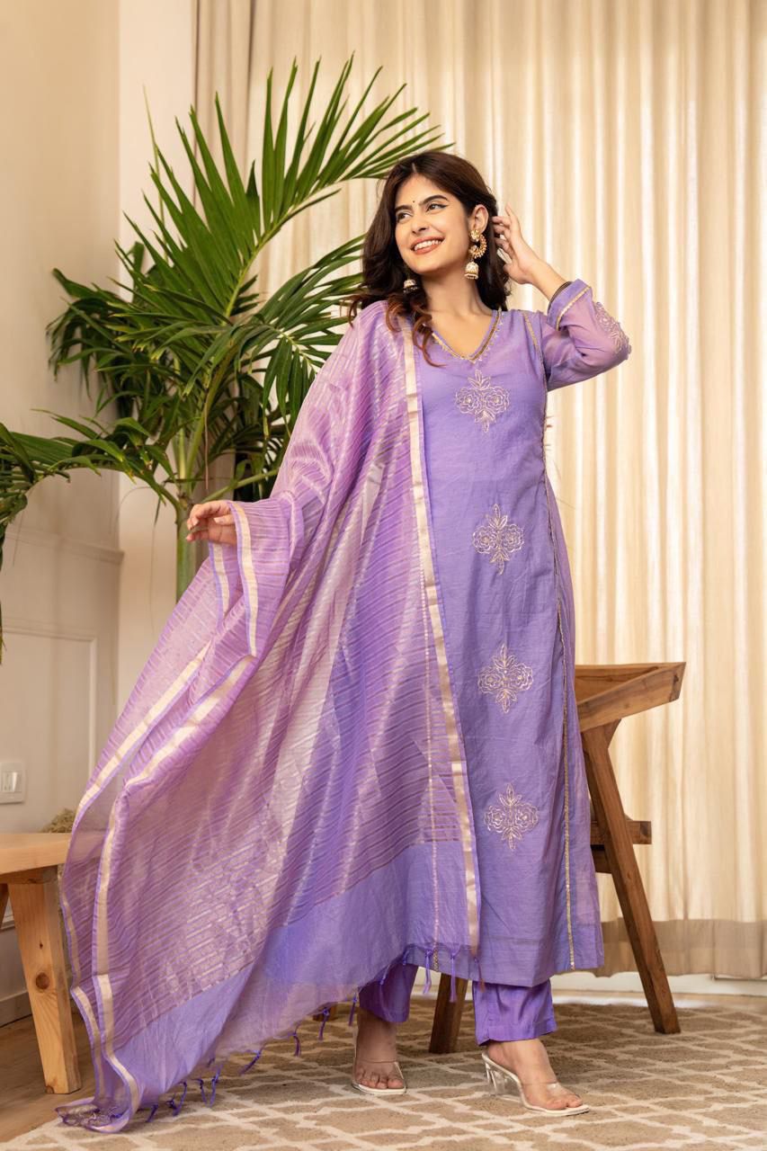 Lavender Embroidered Three-Piece Suit