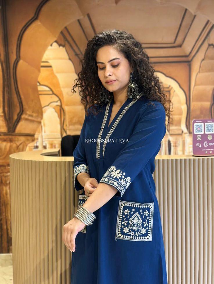 Blue Embroidered Kurti