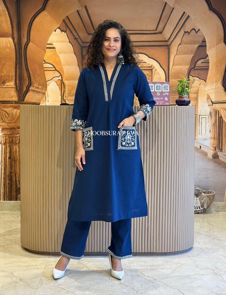 Blue Embroidered Kurti