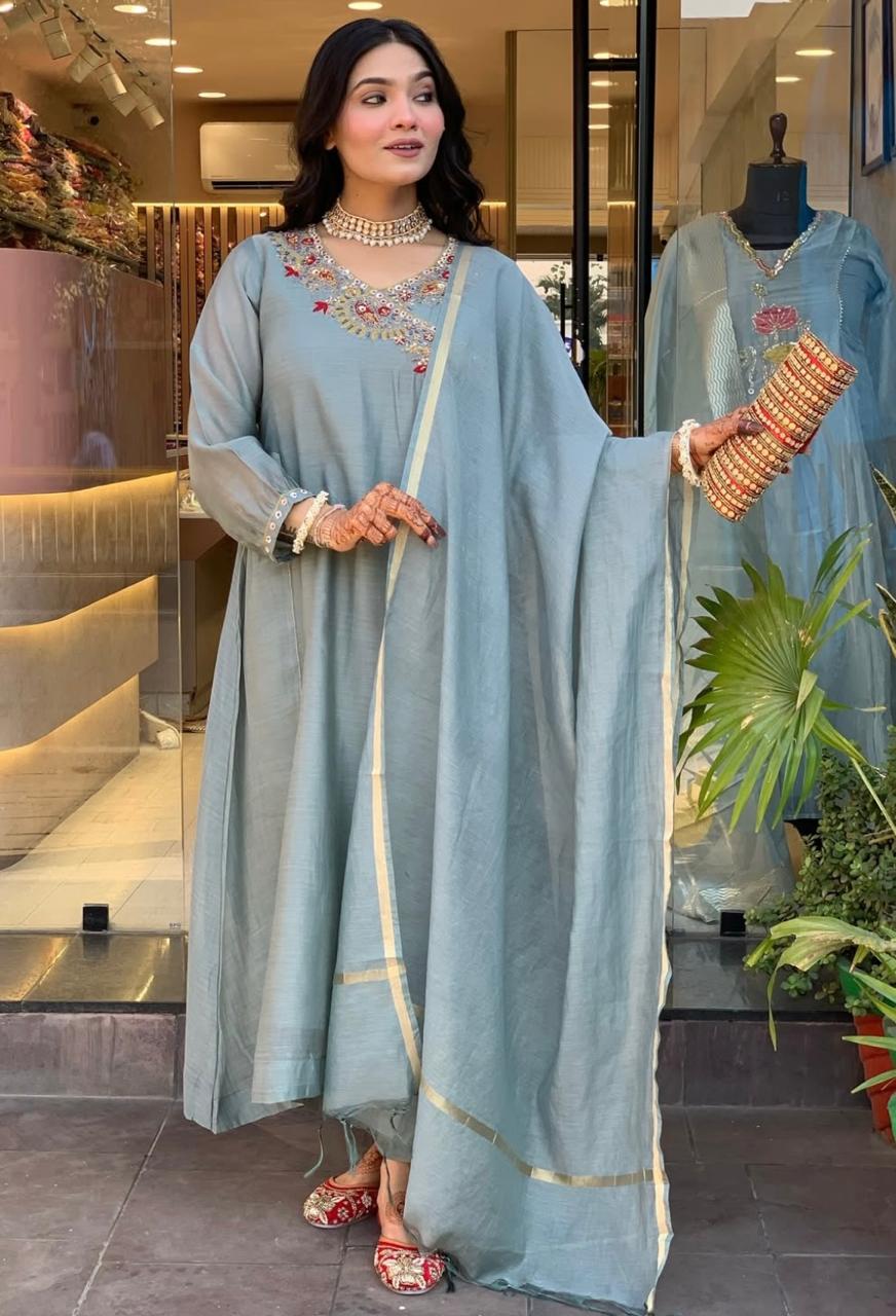 Elegant Embroidered Teal Suit