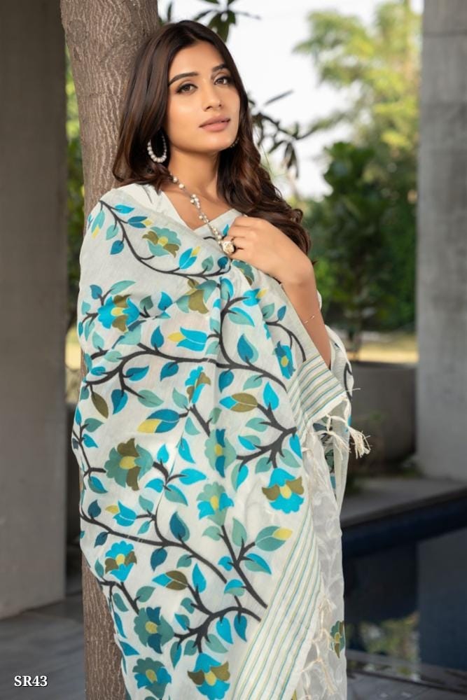 White Floral Printed Saree