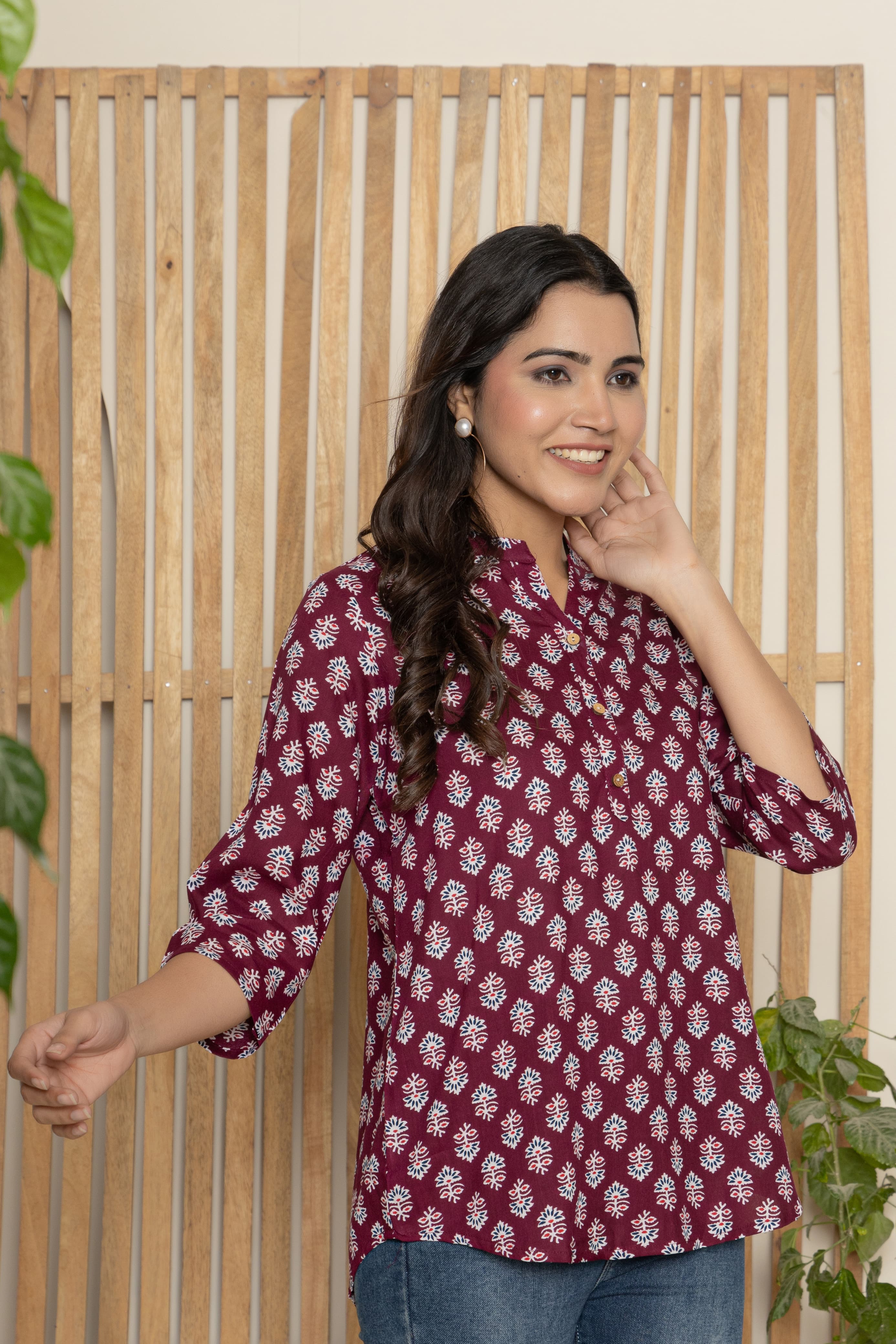 Printed Maroon Cotton Top