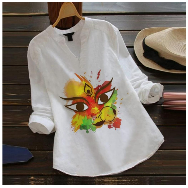 White Kurti with Artistic Goddess Print
