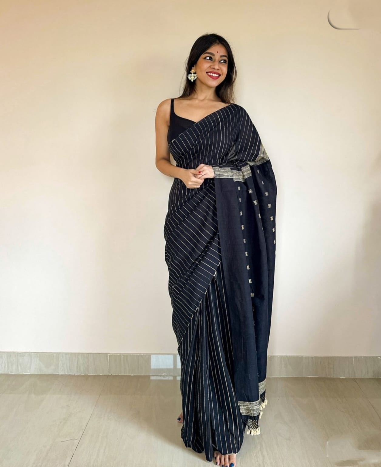 Elegant Black Striped Saree