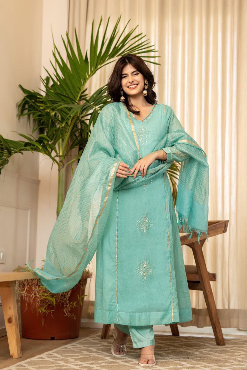 Embroidered Aqua Green Salwar Suit
