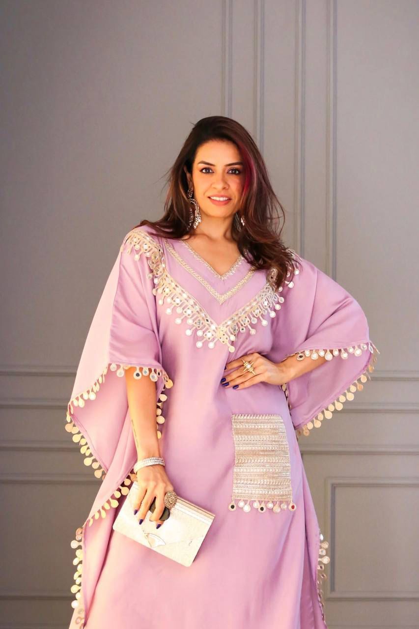 Lavender Embroidered Kaftan Set