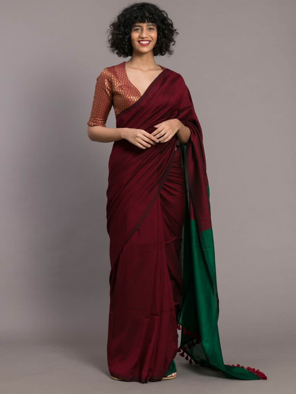 Maroon and Green Silk Saree