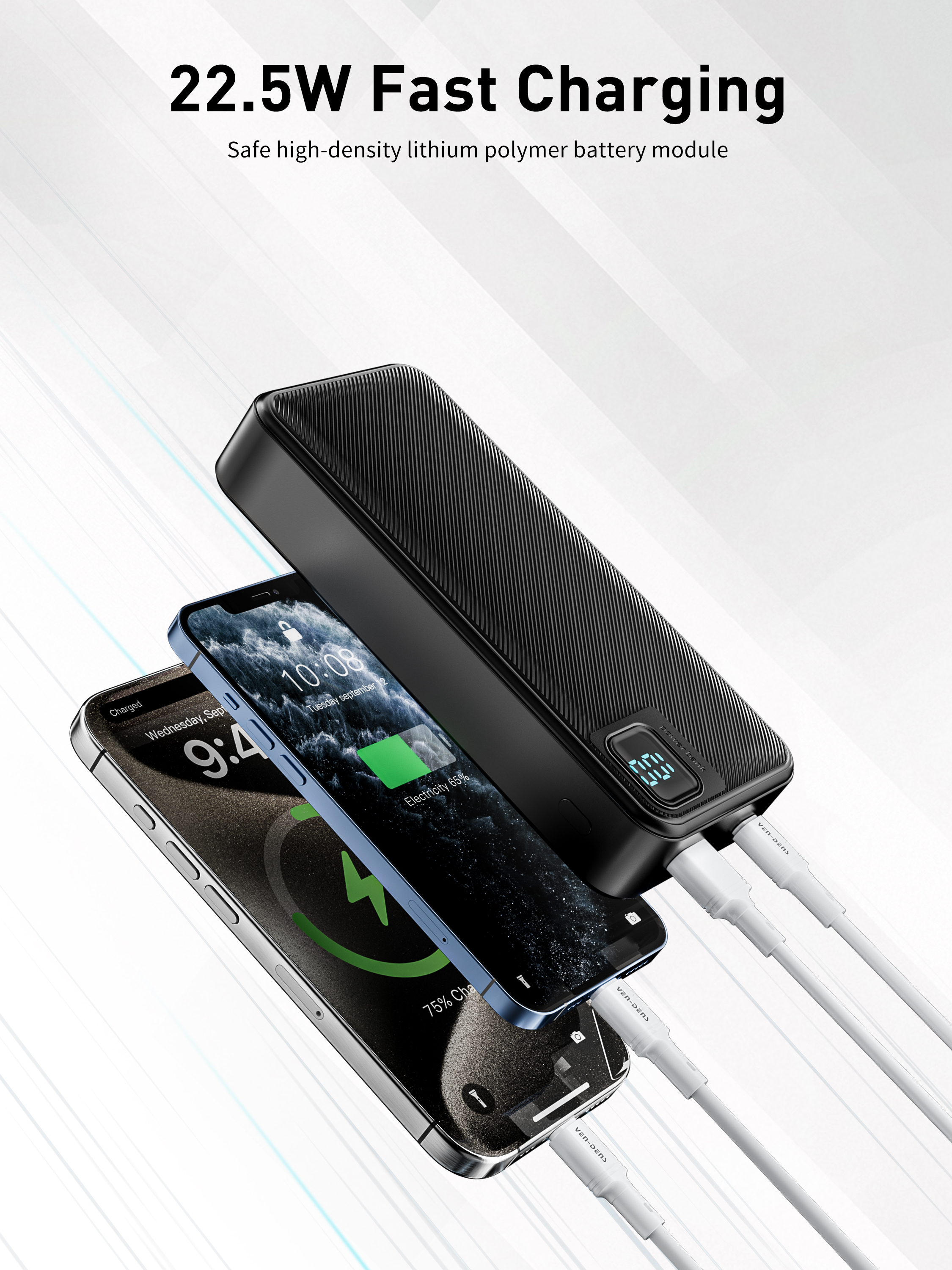 VEN-DENS 20000mAh Power Bank (22.5W Fast Charging)  (UK Brand)