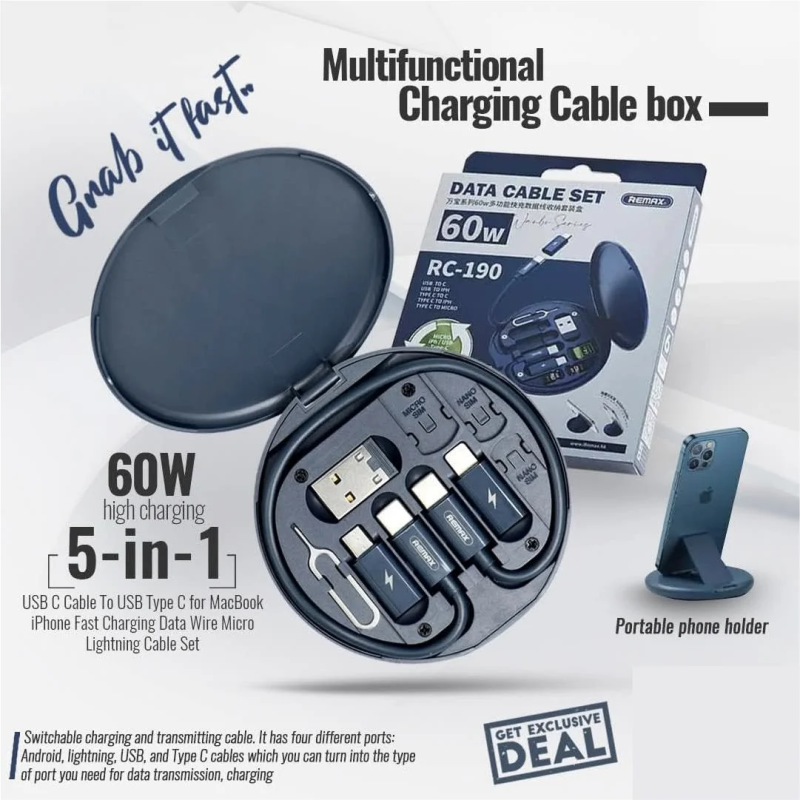 All in One 60W Fast Charging Cable Set Price in Pakistan | Multi Data Cable Kit