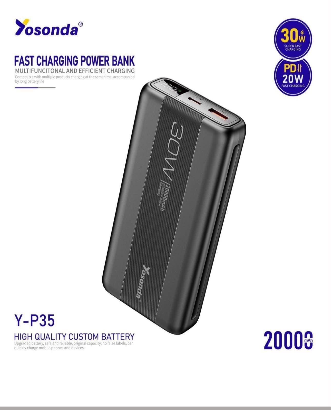 Yosonda Y-P35 20000mAh Power Bank Price in Pakistan | 30W Fast Charging PD QC