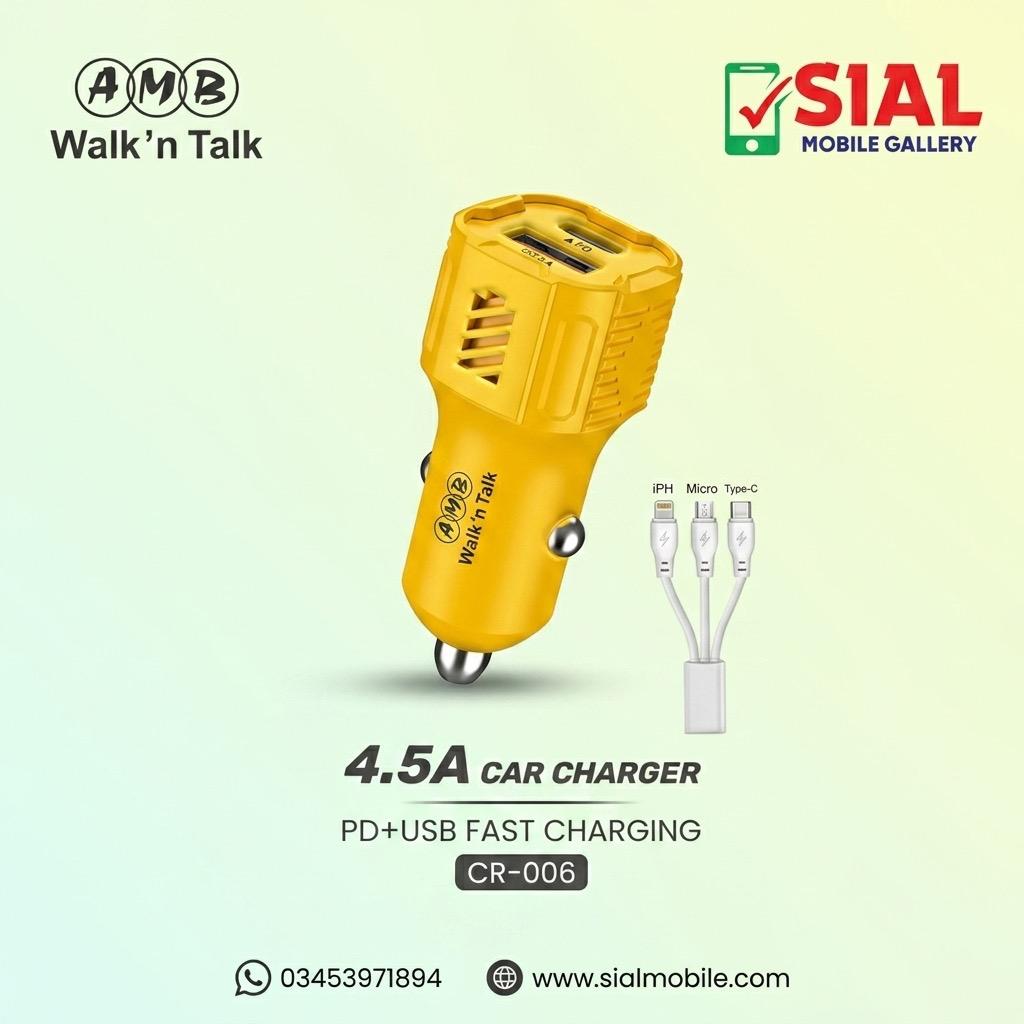 AMB 4.5A Car Charger CR-006 Price in Pakistan | PD + USB Fast Car Charger