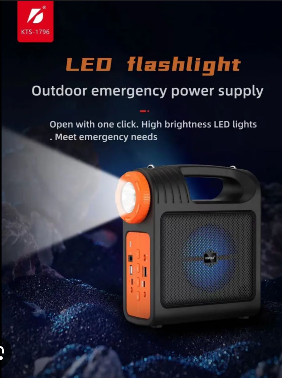 KTS-1796 Solar System Wireless Bluetooth Speaker Outdoor Power Bank LED Flashlight