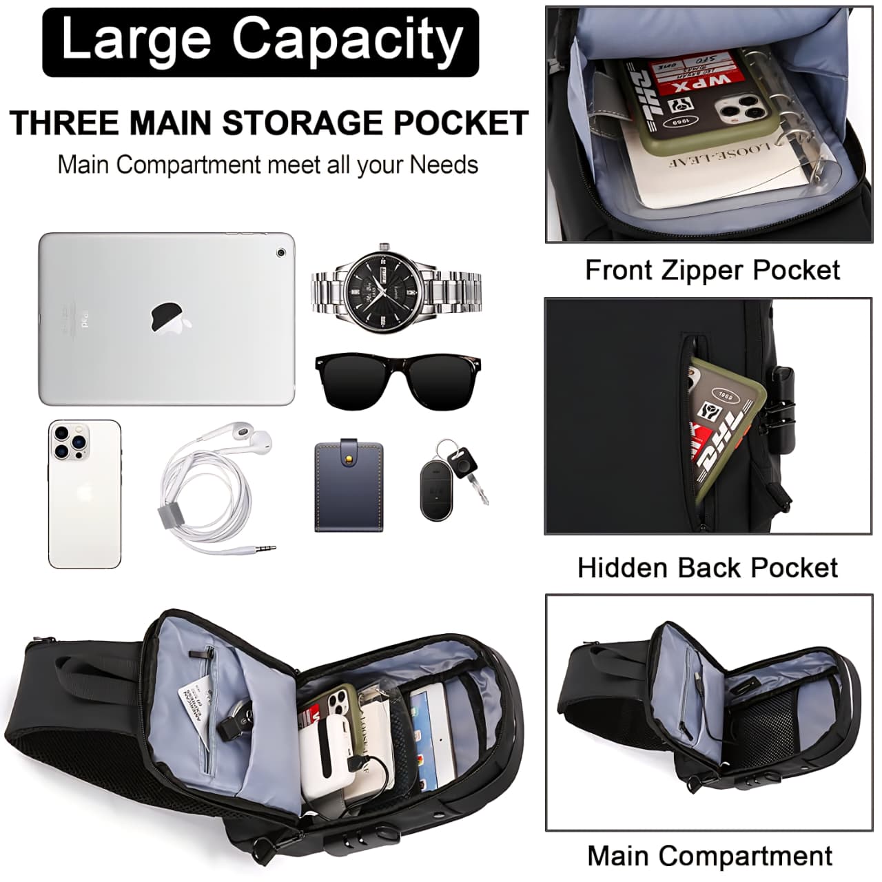 Anti-Theft USB Sling Bag – Waterproof 