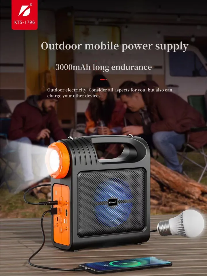 KTS-1796 Solar System Wireless Bluetooth Speaker Outdoor Power Bank LED Flashlight