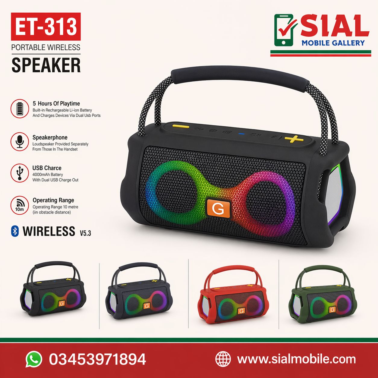 ET-313 Portable Wireless Speaker Price in Pakistan | RGB Light Bluetooth Speaker