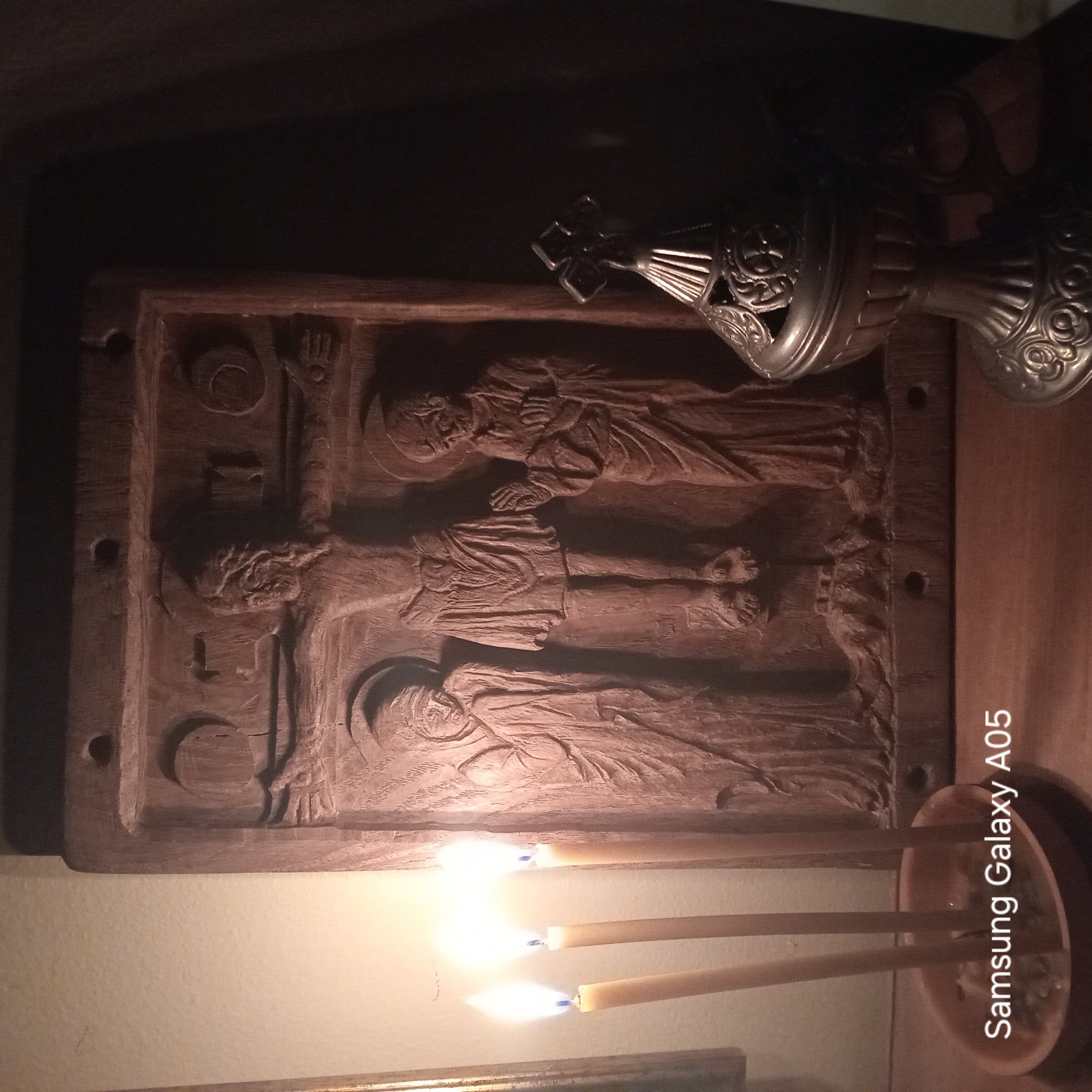 Handcrafted Wooden Crucifixion Relief