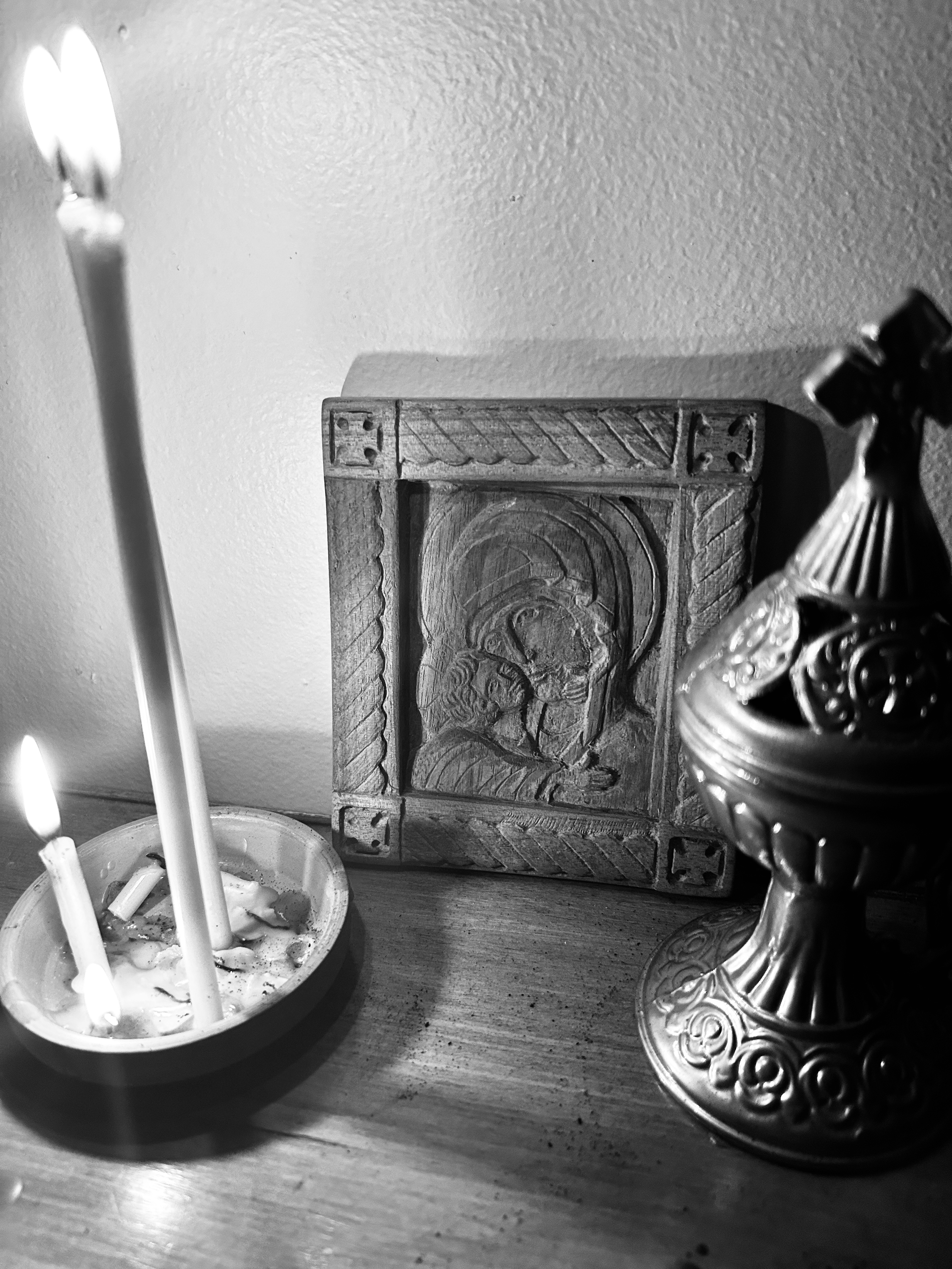 Hand-Carved Wooden Religious Icon