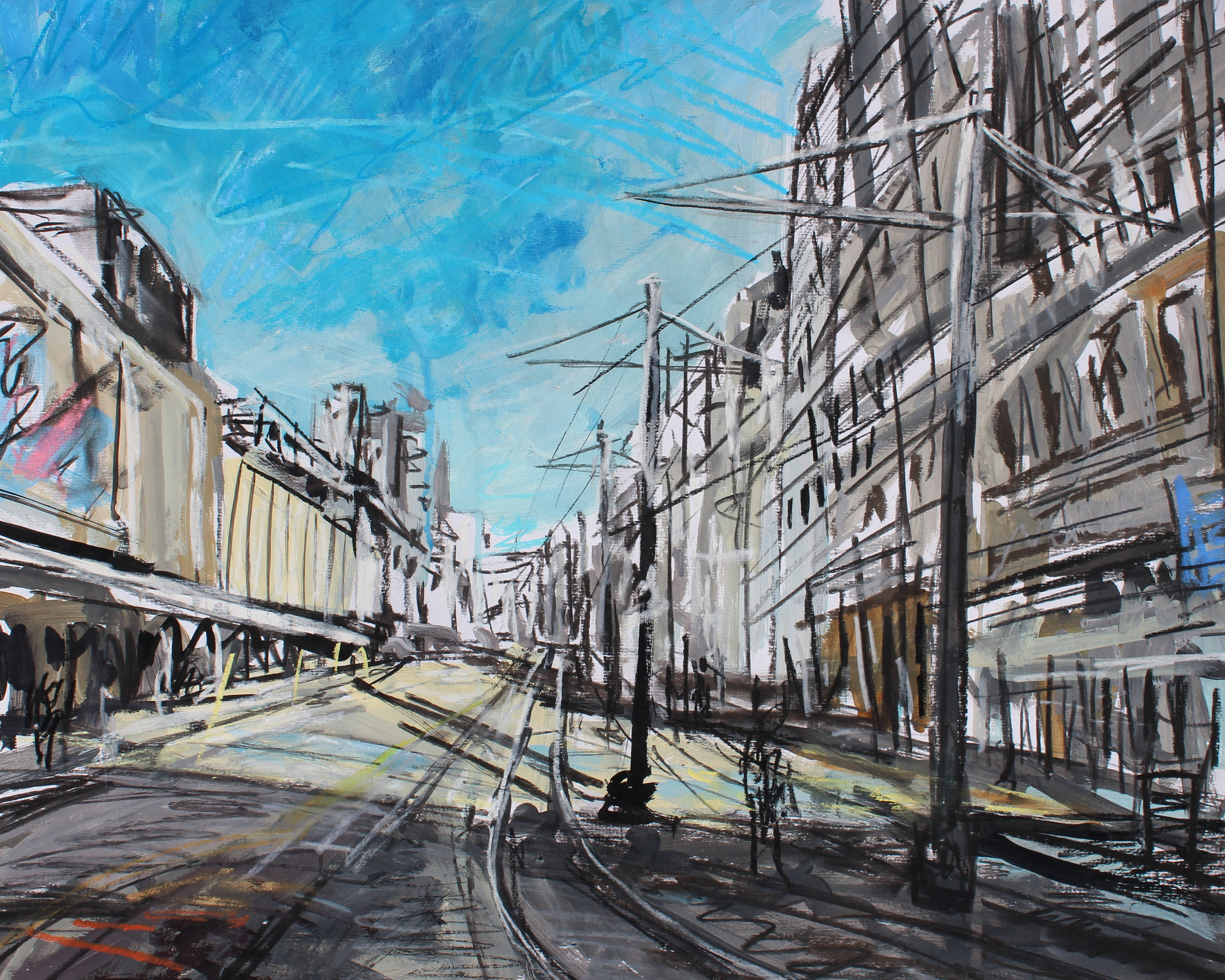Sunlight on tramlines near the Arndale