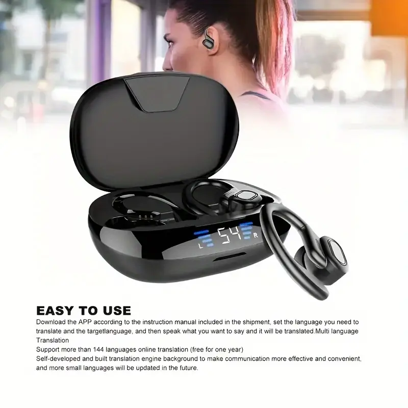 2025 New 144-Language AI Translation Earbuds- Real-Time Voice Translation, HD Sound, Comfortable Fit for Travel& Business, Wireless Wireless Headphones with Touch Control& Type-C Charging Case