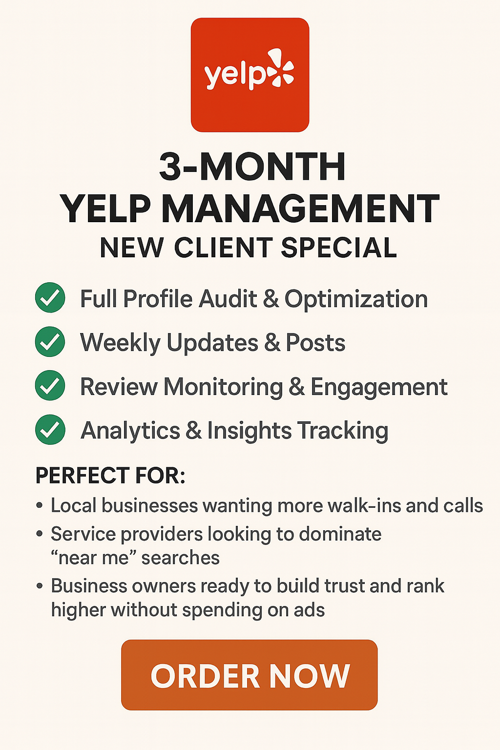 Yelp Profile Management - 3 Month Yelp growth plan