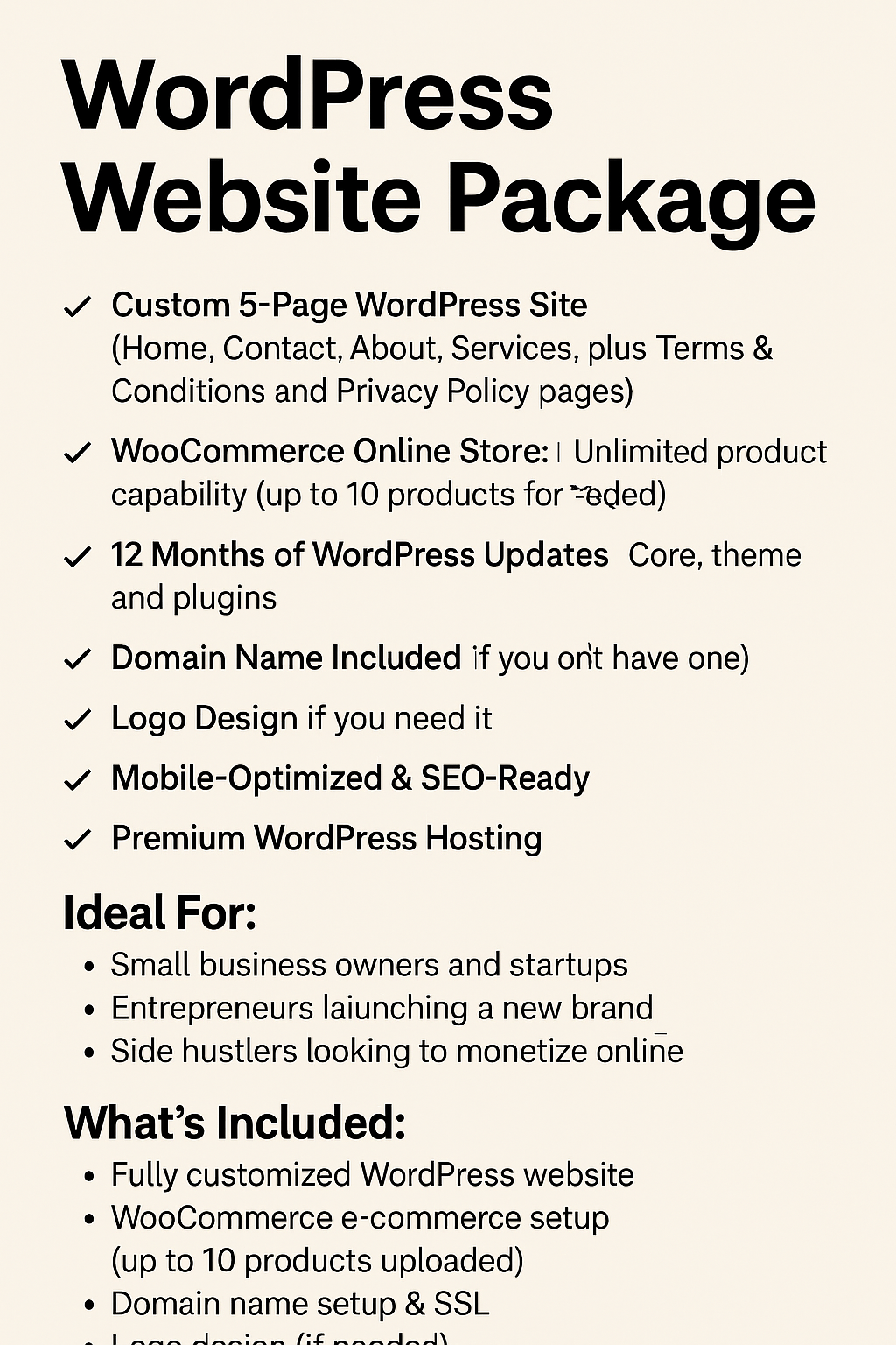 WordPress Website Package β Complete Online Business Setup