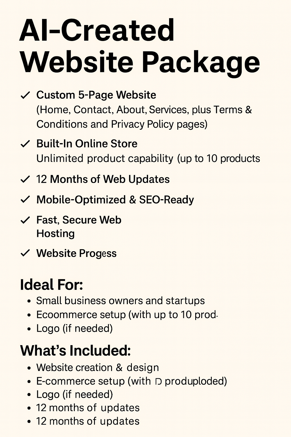 AI-Created Website Package β Everything You Need to Launch Online