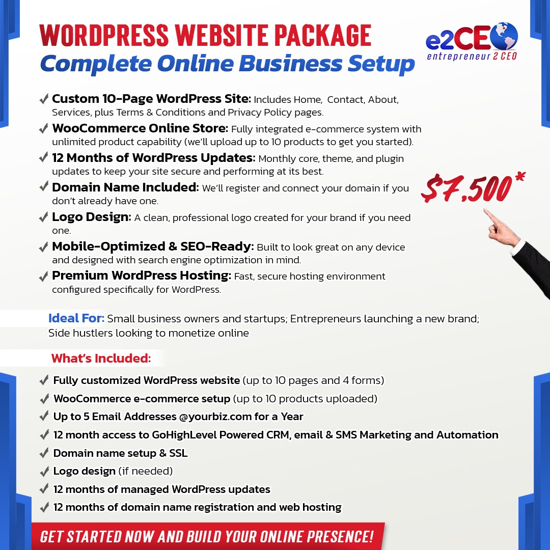 e2CEO Custom WordPress & GoHighLevel Website Package – Complete Online Business Setup