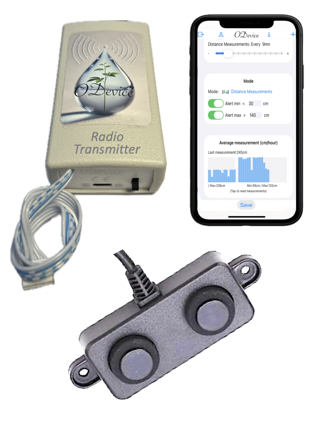 Kit connecté pour mesure de niveau d'eau/ de distance  (choix des versions)