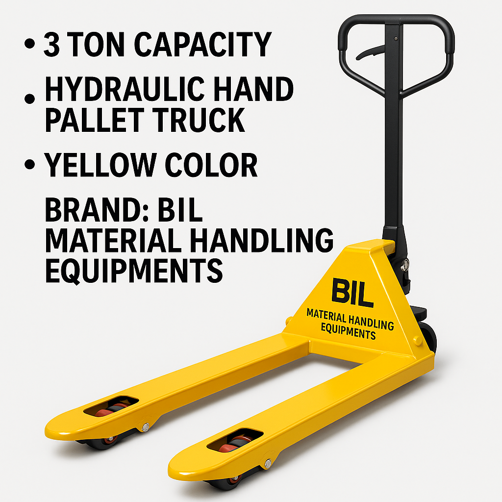 BIL MHE || Hydraulic Hand Pallet Truck 3 Ton Capacity | Heavy Duty 3000 kg Manual Pallet Jack | Industrial Warehouse Material Handling Equipment | Four Wheels | Easy Lift & Move 