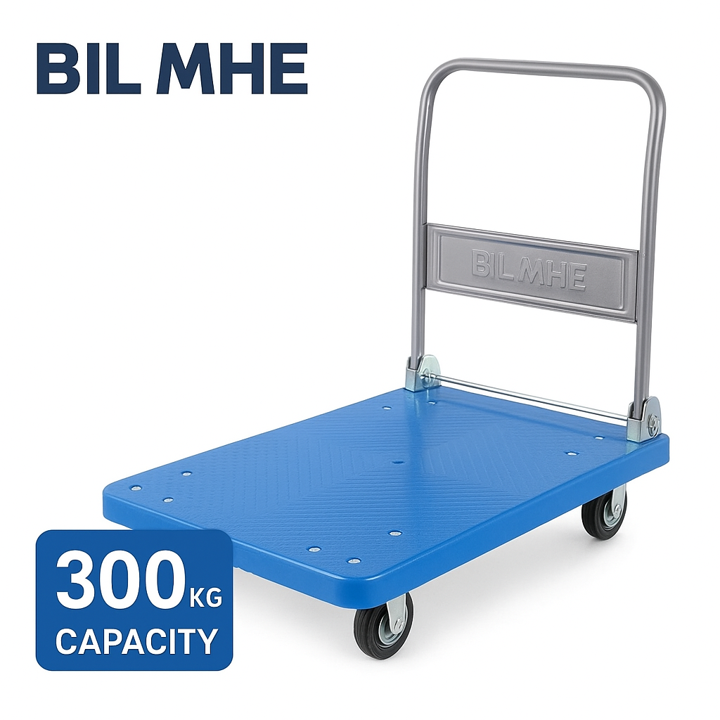 Heavy-Duty Fiber Platform Trolley – 300kg Load Capacity | Foldable Handle, Smooth Wheels, Durable Design for Warehouse, Office, and Home Use BIL MHE 