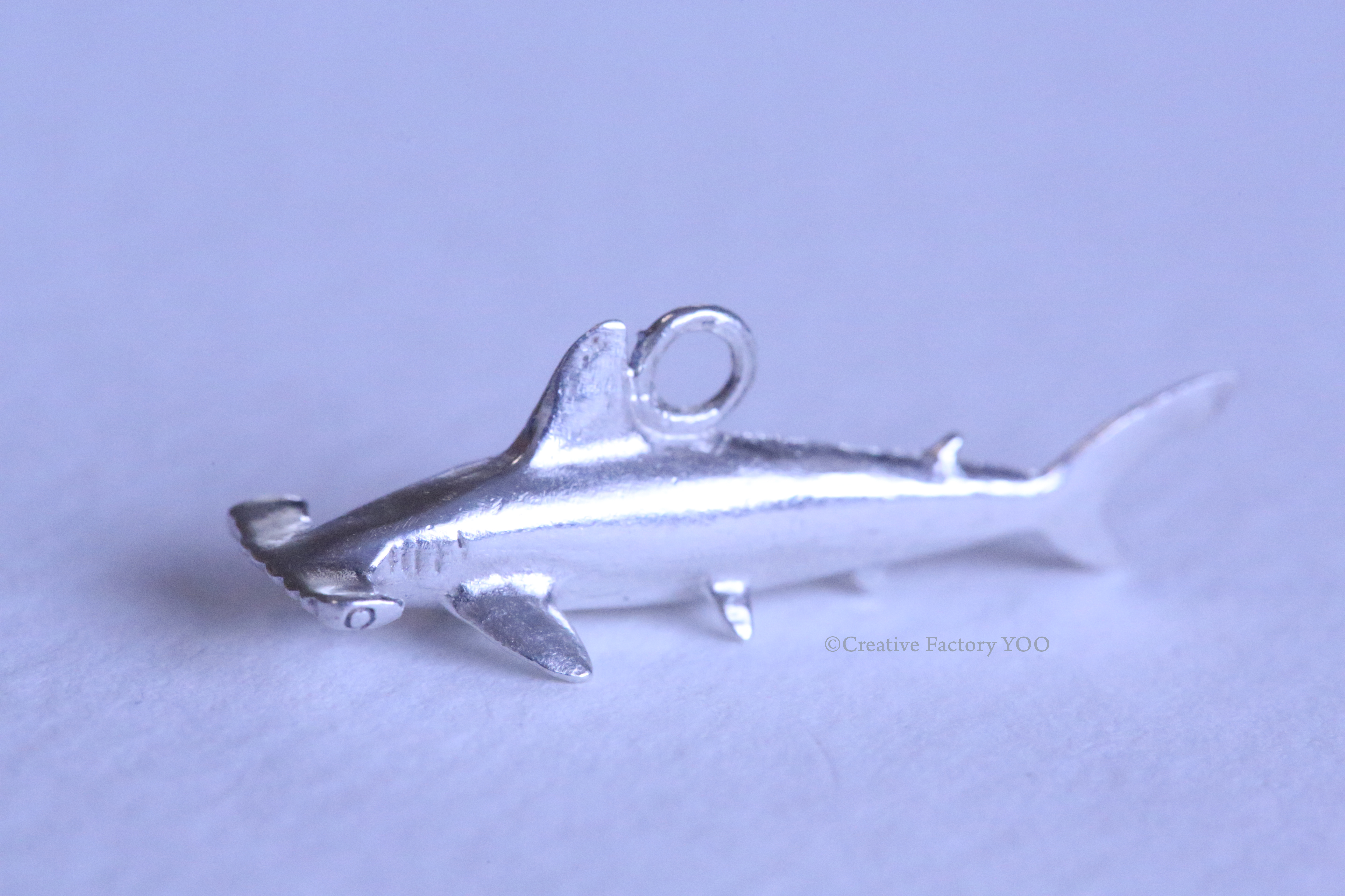 Scalloped Hammerhead Shark Pendant with Chain