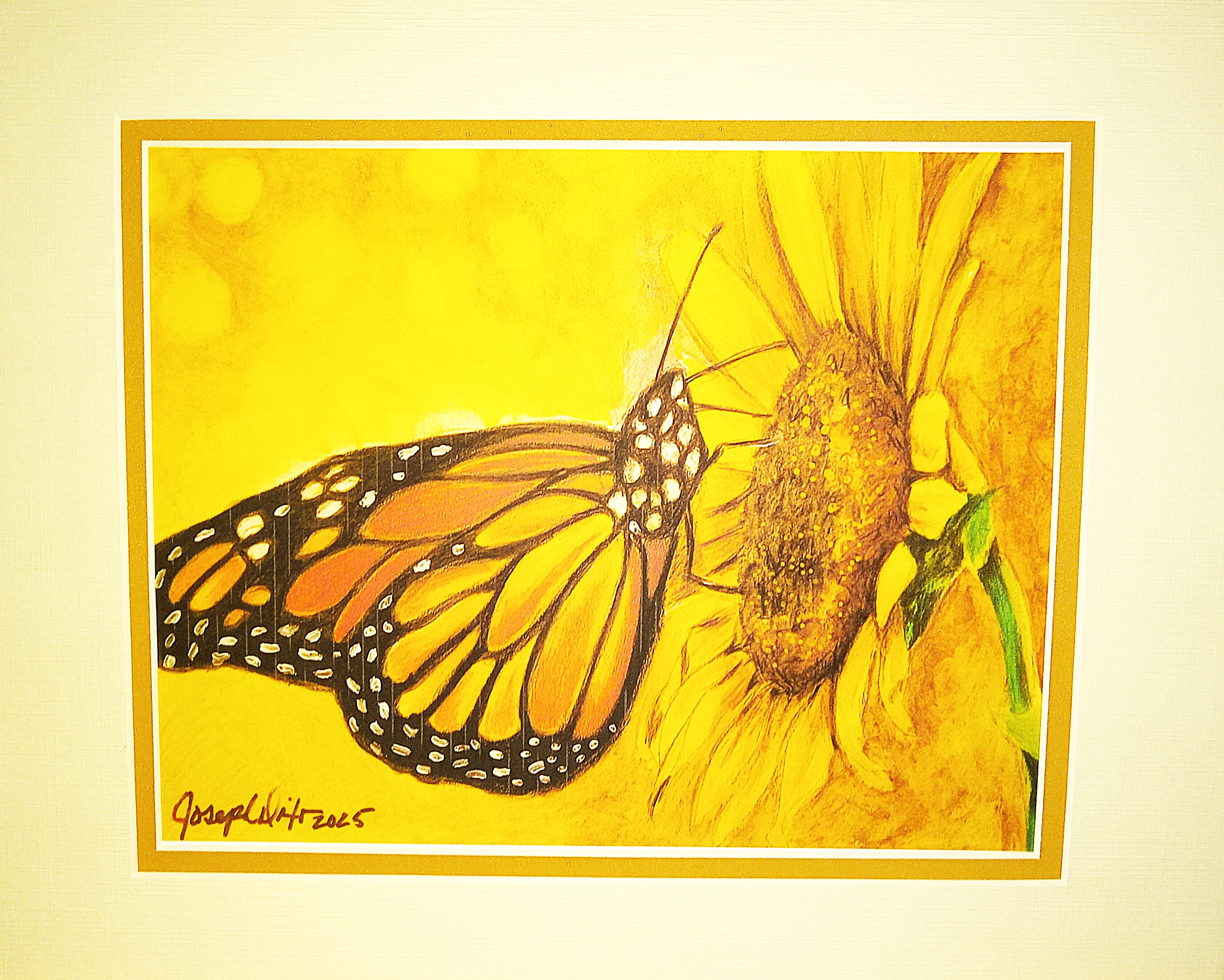 Butterfly on Sunflower Art Print