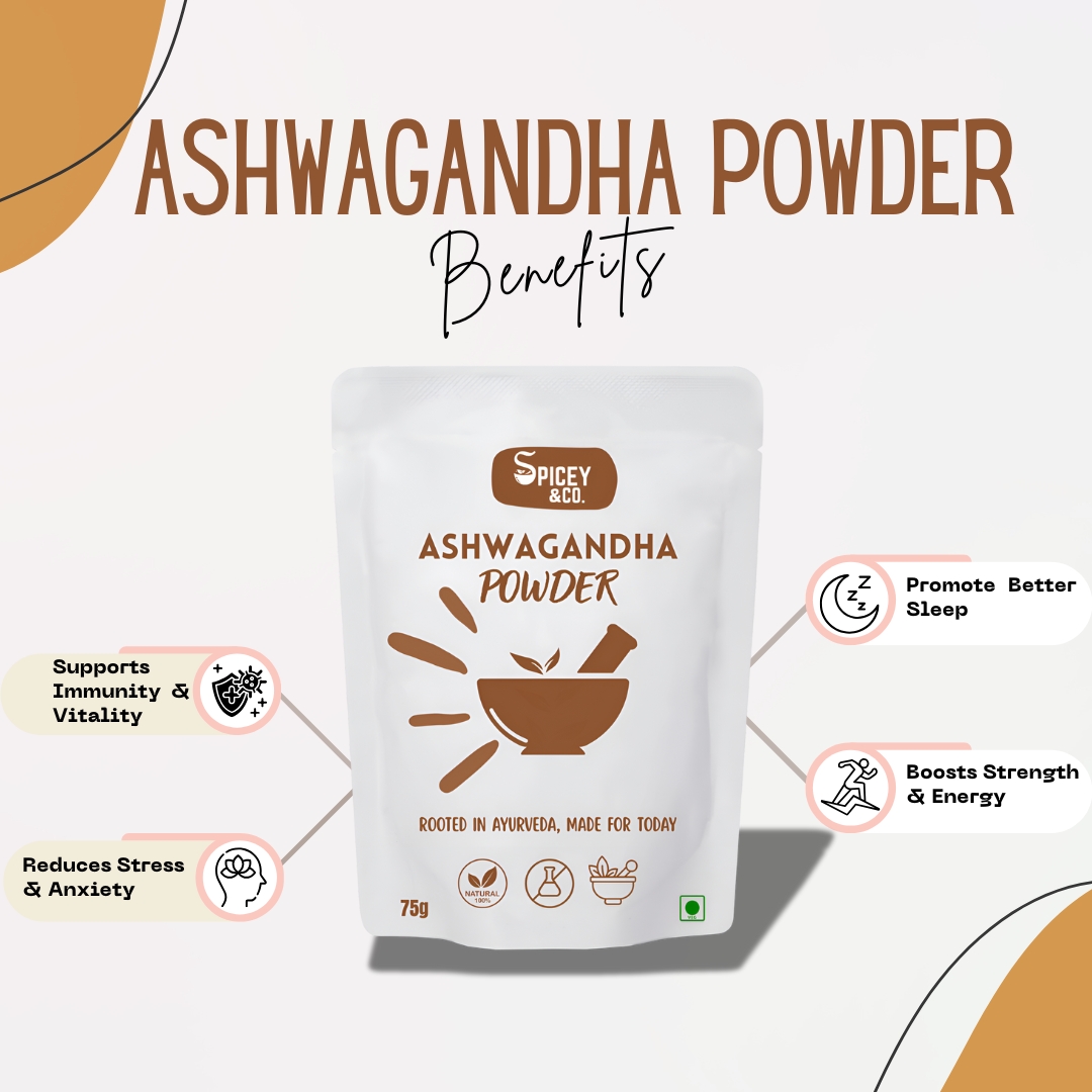 SpiceyNCo Ashwagandha Root Powder (75 Grams)| Pure | Natural| Helps Fight Anxiety & Stress| Better Sleep & Strength | Withania Somnifera/ Asvagandha Churna