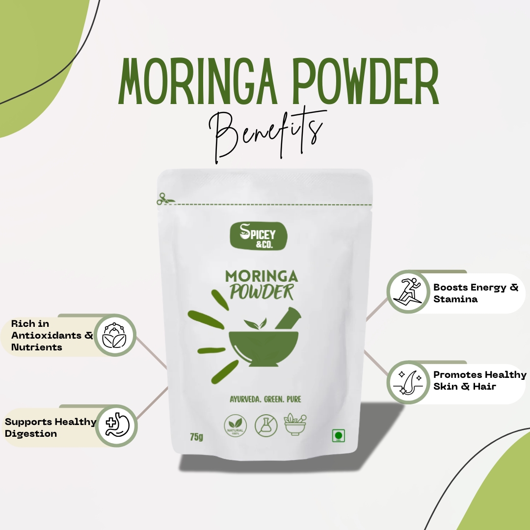 SpiceyNCo Organic Moringa Powder 75g – 100% Natural Moringa Oleifera Leaf | Immunity Booster, Energy & Vitality | Antioxidant Superfood for Skin & Hair