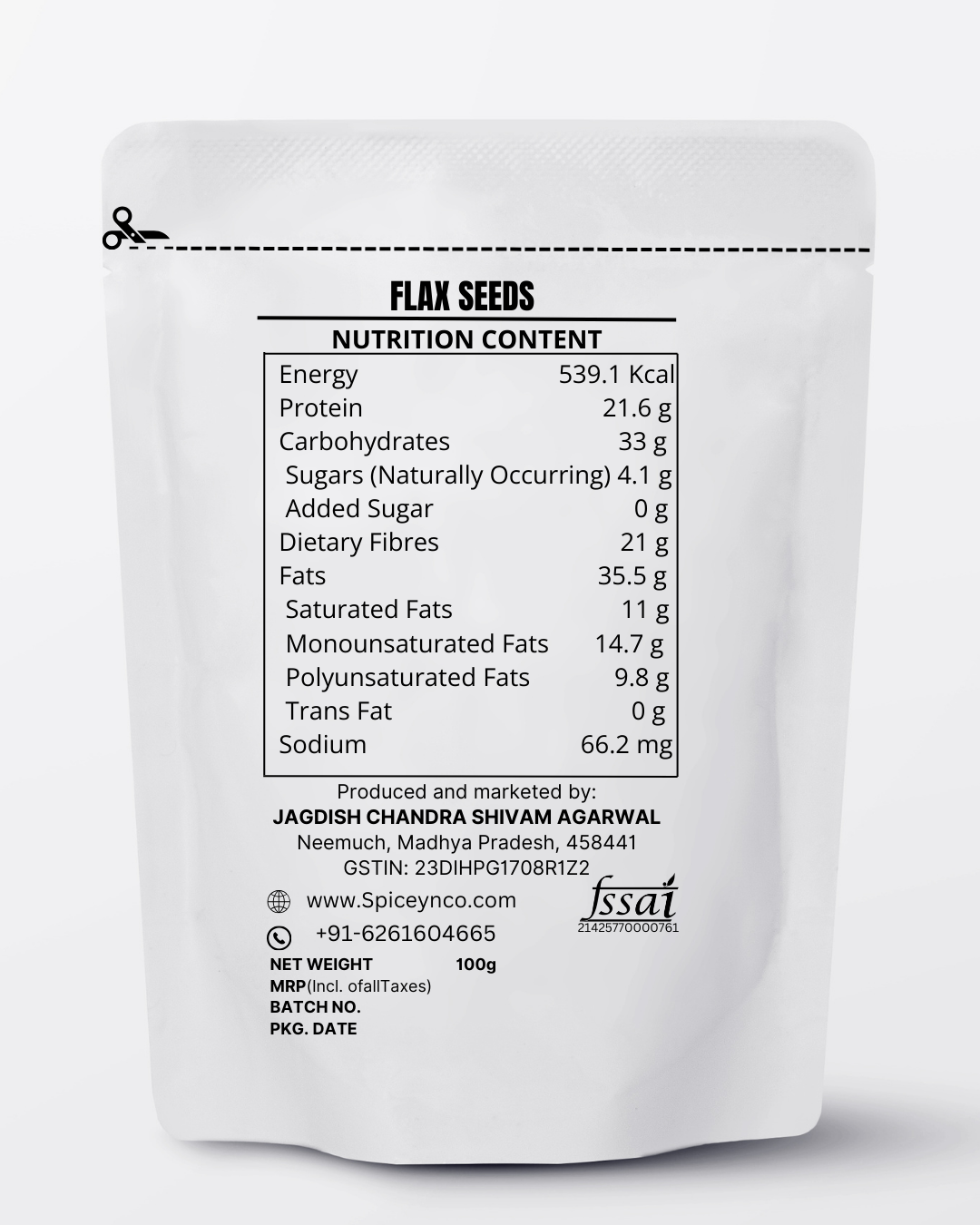 SpiceyNCo Premium Flax Seeds 250 g – 100% Raw & Unroasted Superfood | Rich in Omega‑3, Fiber & Plant Protein | Supports Heart, Digestion & Weight Control