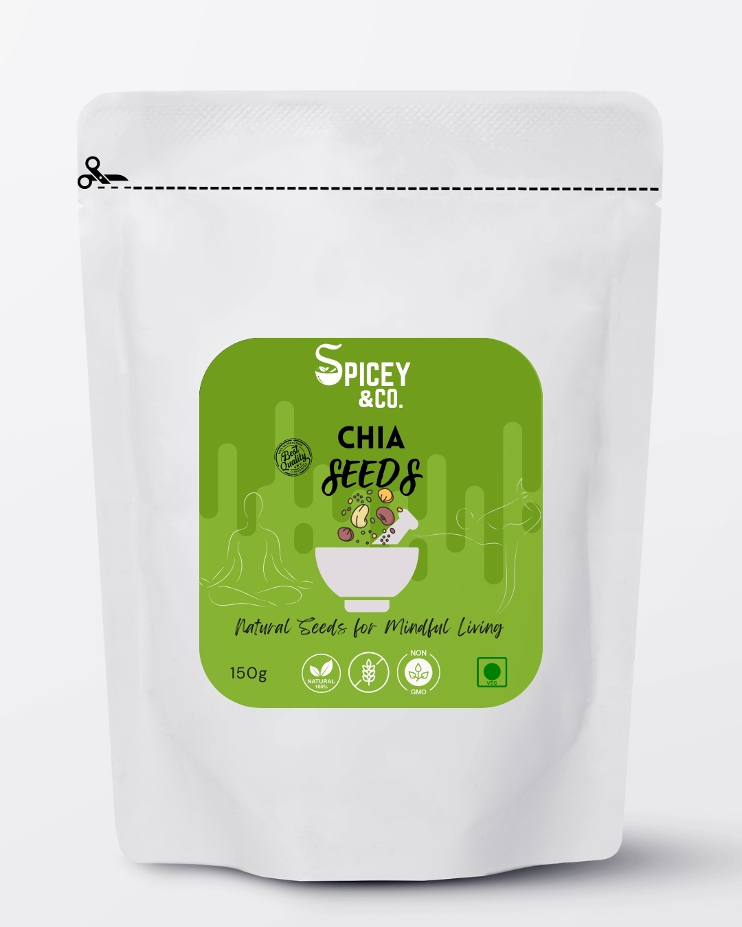 SpiceyNCo Premium Chia Seeds 150 g – 100% Raw & Unroasted Superfood | Rich in Omega-3, Protein & Fiber | Supports Digestion, Weight-Management & Energy