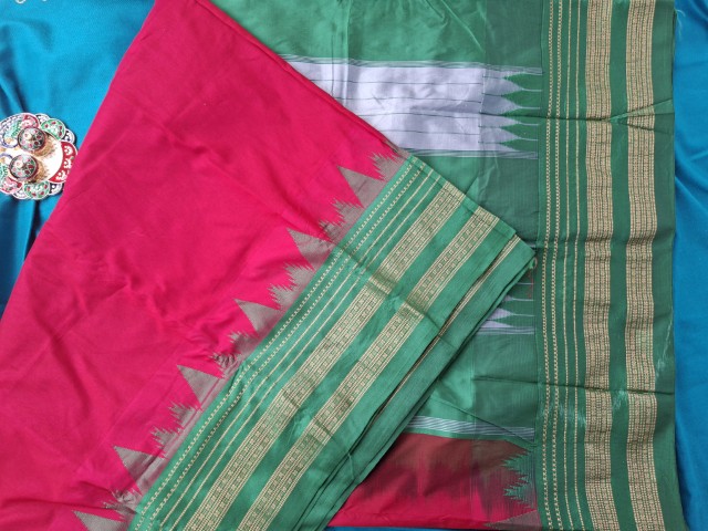 Traditional Red and Green silk  Saree(PSRG-56)