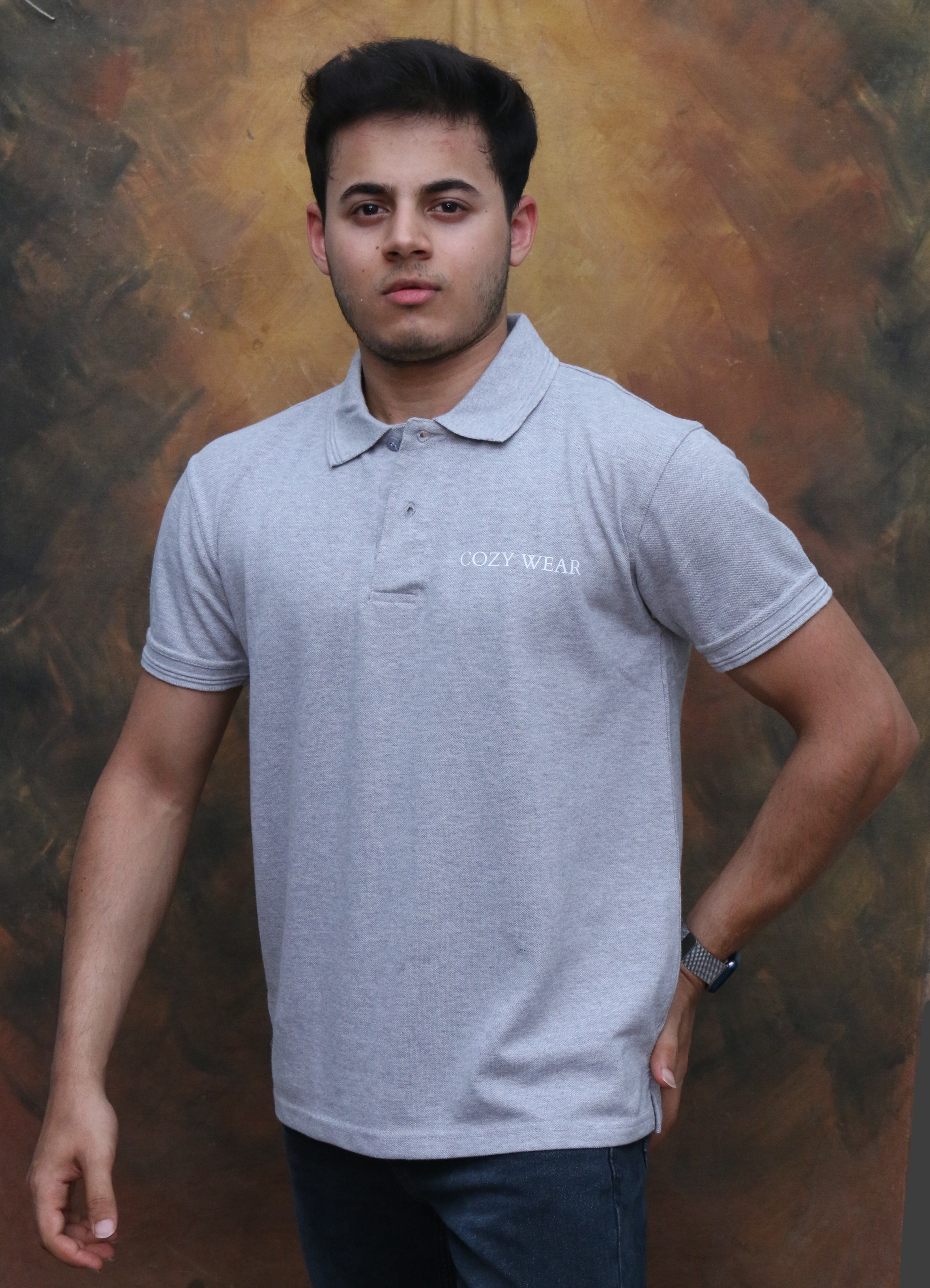 COZY WEAR Men's Gray Polo T-shirt