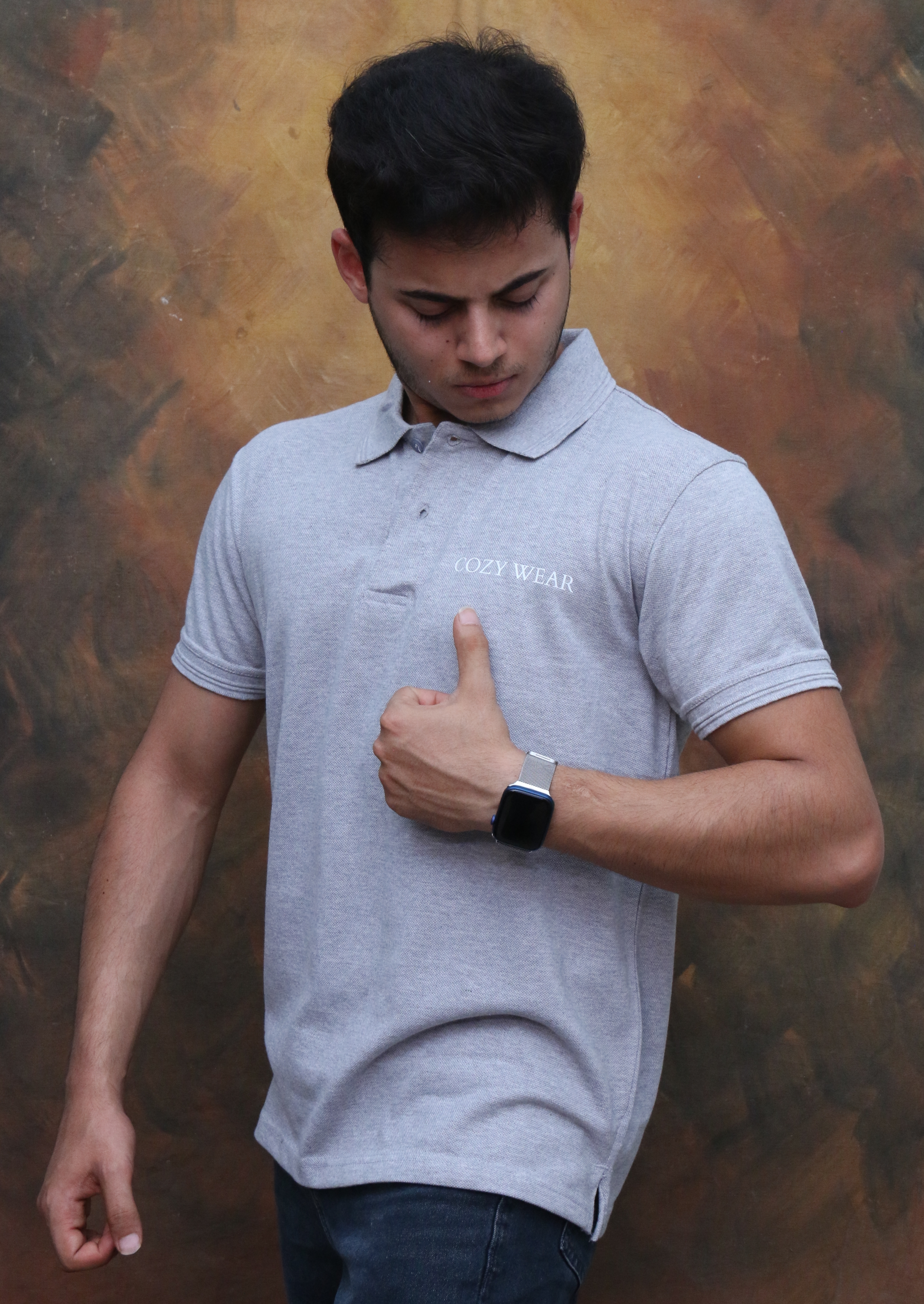 COZY WEAR Men's Gray Polo T-shirt