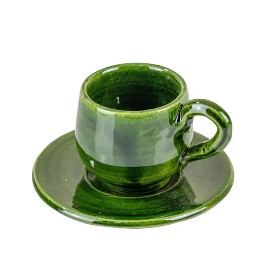 Green Ceramic Espresso Cup and Saucer