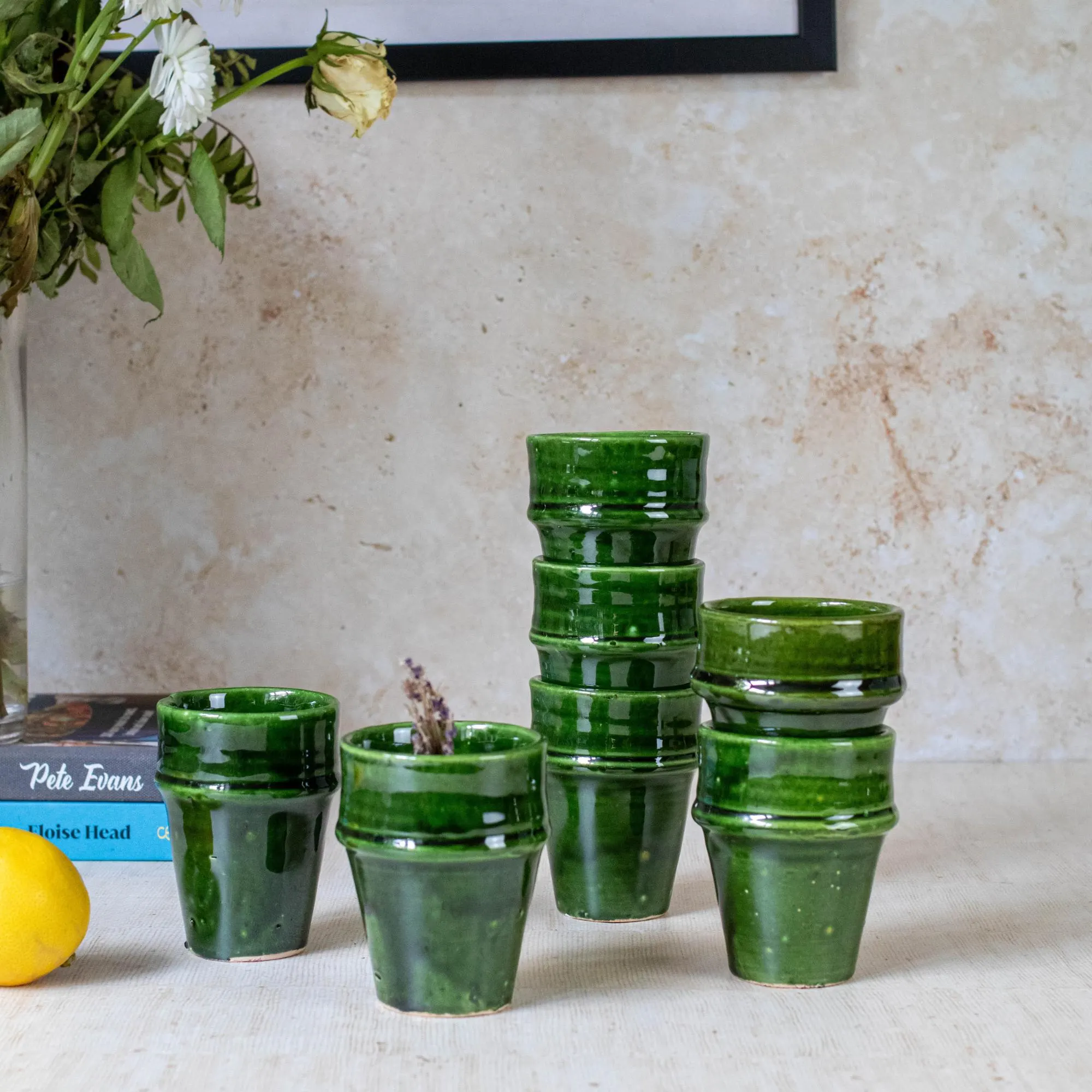Set of Green Ceramic Planters