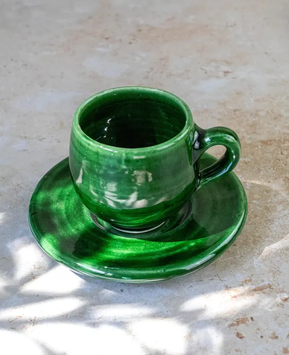 Green Ceramic Espresso Cup and Saucer