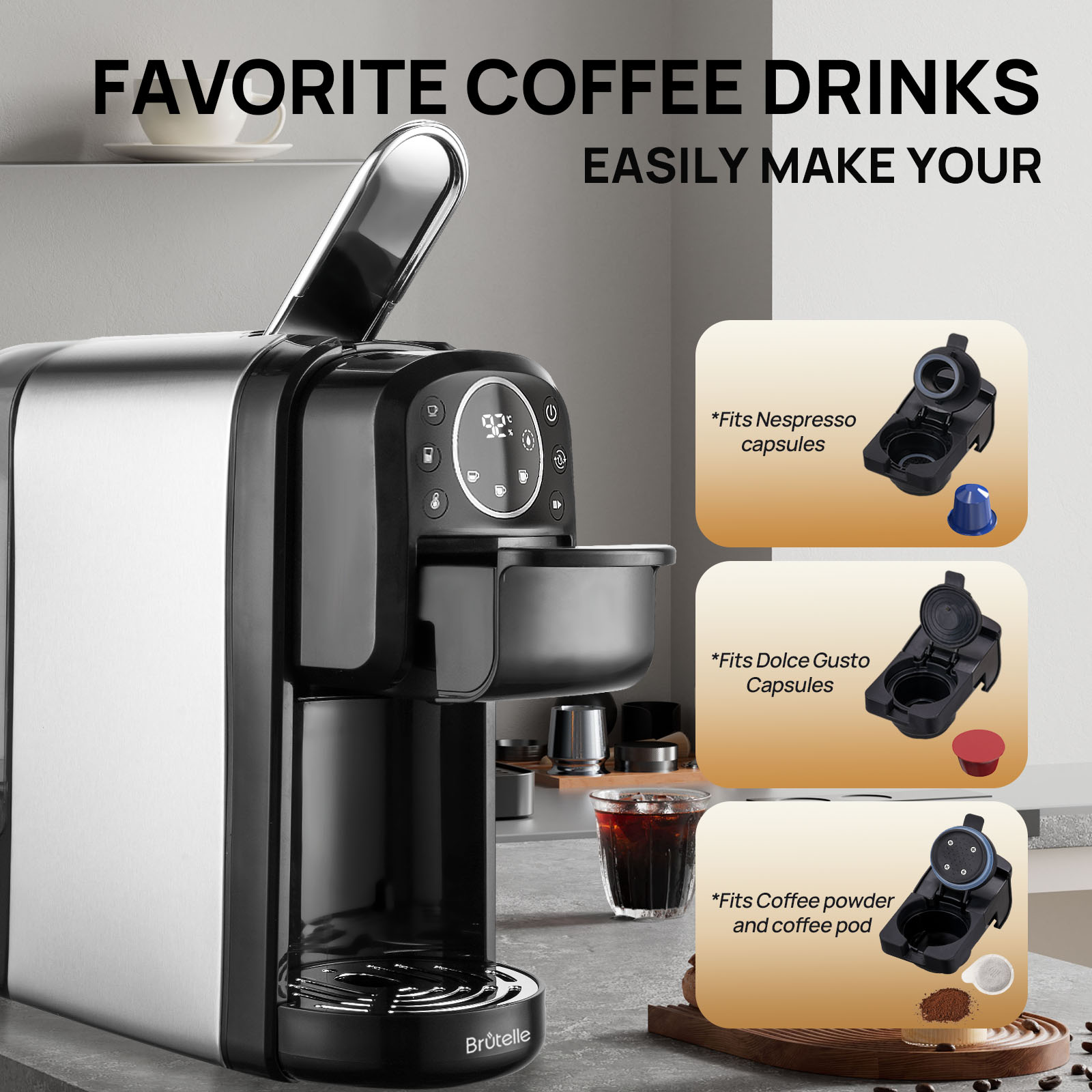 Brutelle 3-in-1 Espresso Coffee Machine
