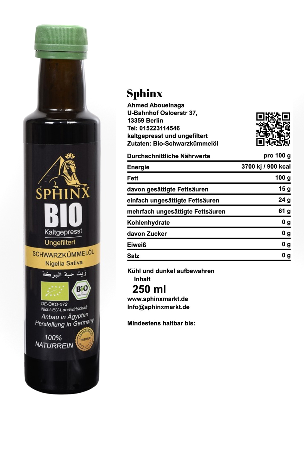 Bio Schwarzkümmelöl 250 ml
