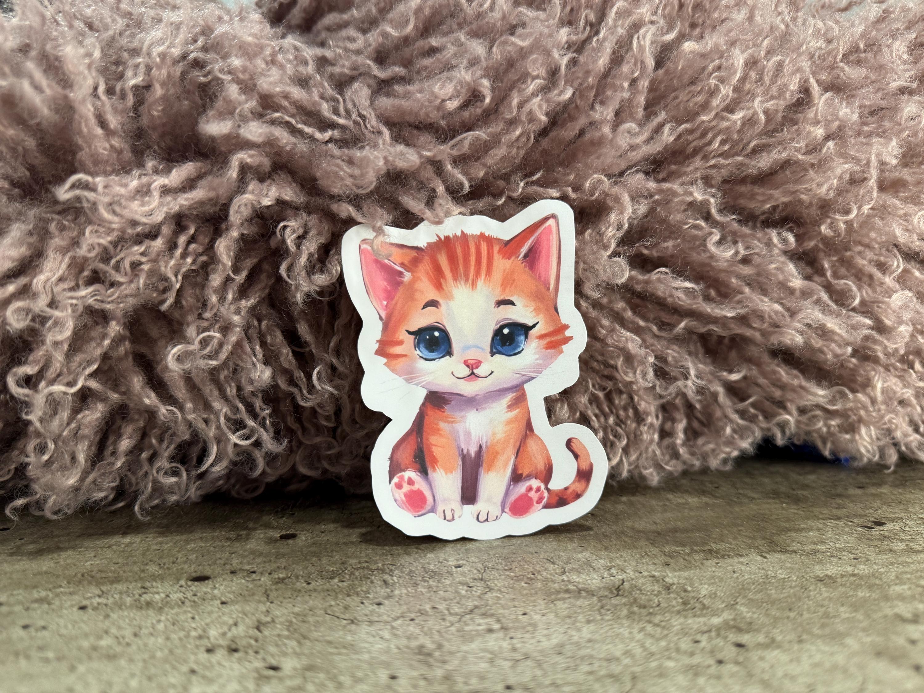 Kitten Sticker – Fall Cat, 3x3.7” or 2.5x3”, Matte/Semi-Gloss/Gloss + Waterproof Laminate Upgrade