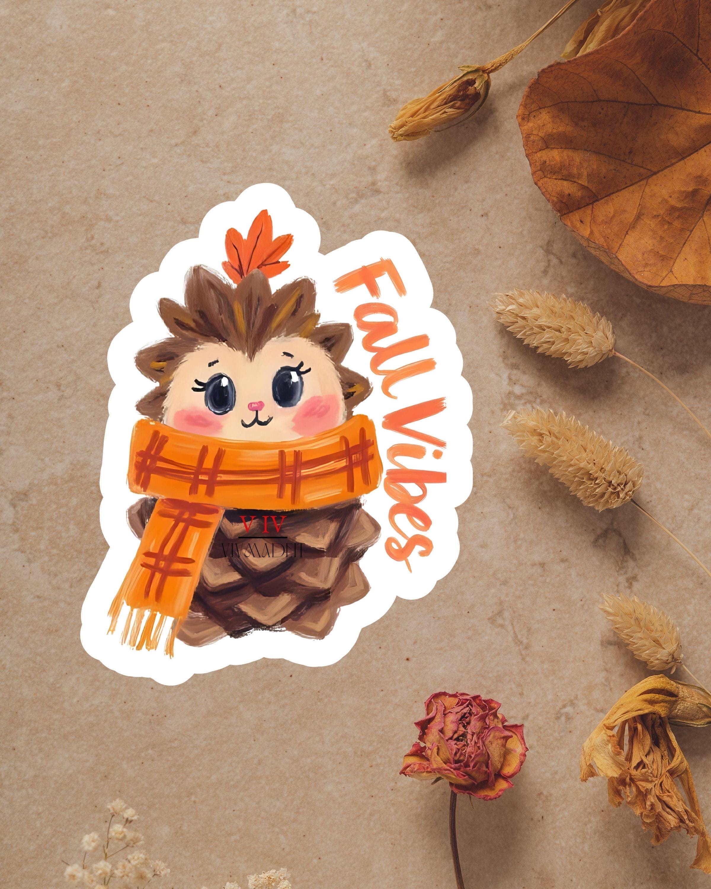 Fall Vibes Pinecone Sticker: Cozy Autumn Woodland Decor