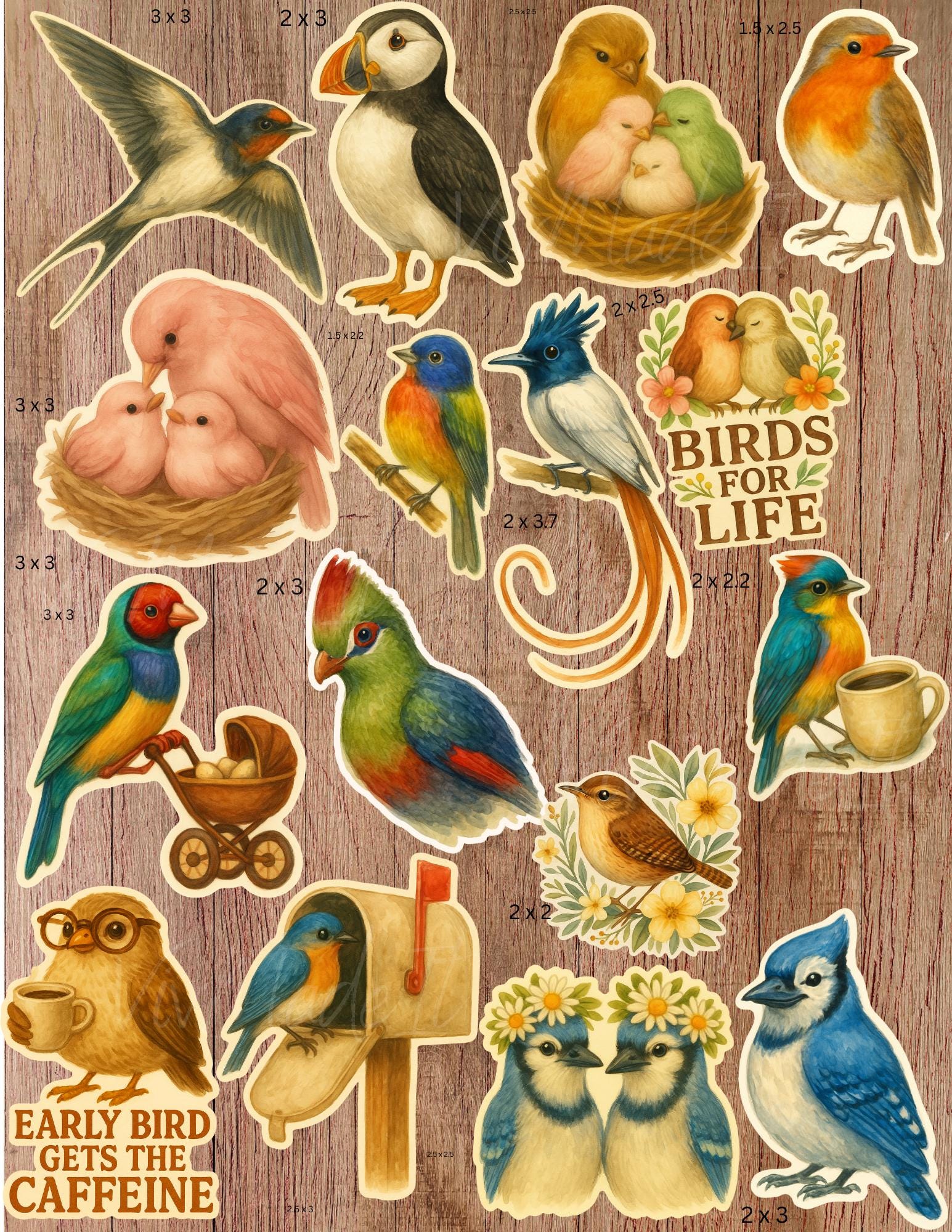 Watercolor Bird Stickers Set: 80 Unique Die-Cut Ornithology Decals