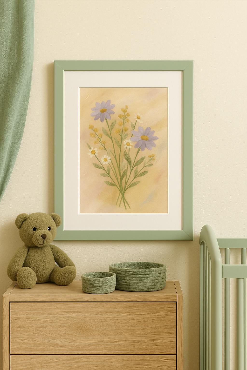 Wildflower Botanical Print: Sage & Blush Floral Wall Art, Framed Option