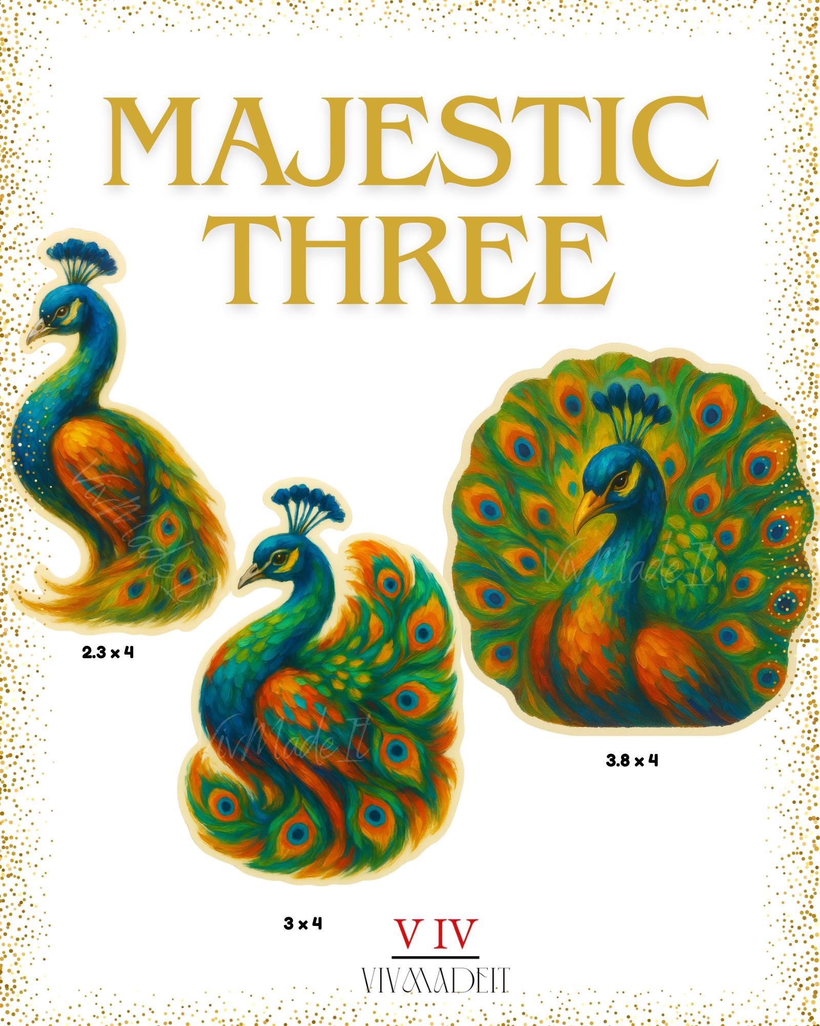 Peacock Sticker Set: Vibrant Acrylic Art, Waterproof Vinyl Decals