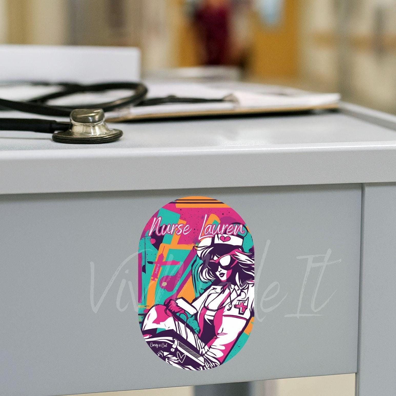 Custom Nurse Sticker with Name – Retro “Caring is Cool” Waterproof